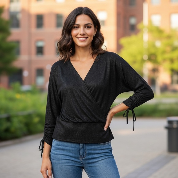 WHBM Metallic Surplice Top NWT - Picture 1 of 14